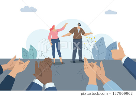 Congratulations from colleagues with clapping, Appreciation and applause for the great work, Successful business deal, Promoted or Best Employee, Vector design illustration. 137909962