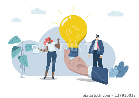Brainstorming ideas creative, Finding suitable solutions and strategies together, Working as a team or collaboration, Cooperation, Team gathering ideas. Vector design illustration. 137910032