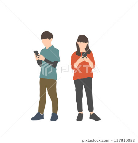 Front view illustration of a child looking at a smartphone Front view illustration of a child looking at a smartphone 137910088