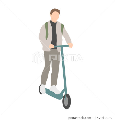 Illustration of a man riding a kick scooter Illustration of a man riding a kick scooter 137910089