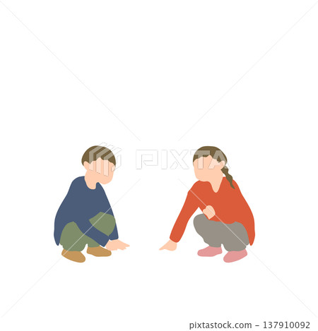 Illustration of two children crouching and talking. Illustration of two children crouching and talking. 137910092