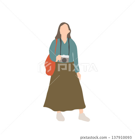 Illustration of a woman holding a camera 137910093