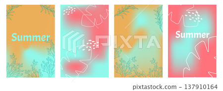 Summer set poster Abstract colorful gradient and floral element mesh background. Design social media posts, landing pages, and apps. Vector illustration. 137910164