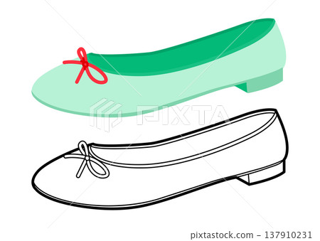 Green ballet flat shoe women flat plus line set. Bow detail classic round toe footwear for fashion blog print project. 137910231