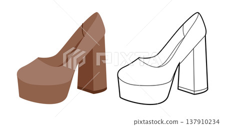 Platform block heel pump women brown flat plus line set shoe. Chunky sole dress footwear for party, office, weekend Platform block heel pump women brown flat plus line set shoe. Chunky sole dress footwear for party, office, weekend 137910234