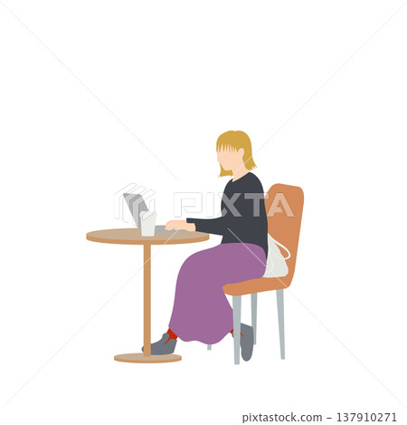 圖解:一位女士在咖啡館使用筆記型電腦工作。 圖解:一位女士在咖啡館使用筆記型電腦工作。 137910271