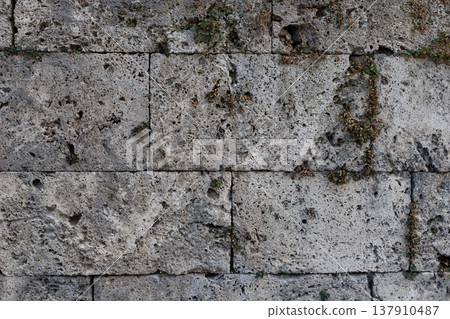 Porous stone wall block texture with natural holes Porous stone wall block texture with natural holes 137910487