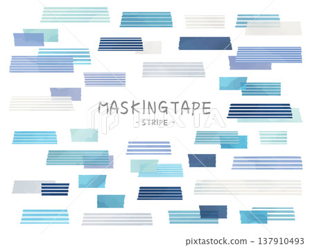 Blue watercolor-style border masking tape 137910493