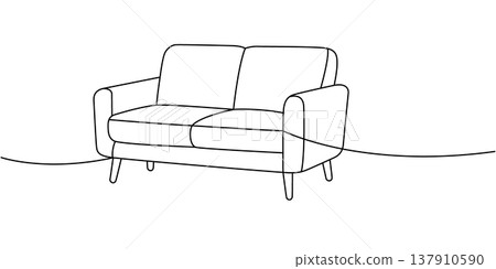 Two-seat sofa with modern armrests in outline vector. Minimal home furniture sketch for layout design. Two-seat sofa with modern armrests in outline vector. Minimal home furniture sketch for layout design. 137910590