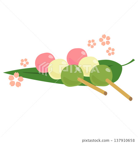 Illustration 2 of three-colored dango served on a bamboo leaf plate. Illustration 2 of three-colored dango served on a bamboo leaf plate. 137910658