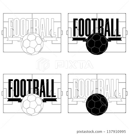 Outline of soccer ball and ribbon BW Outline of soccer ball and ribbon BW 137910995