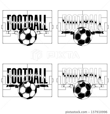 Line art of soccer ball with ribbon Line art of soccer ball with ribbon 137910996