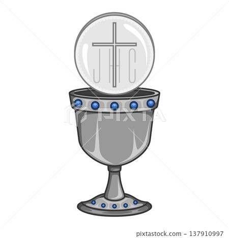 Sacred metal chalice with host 137910997