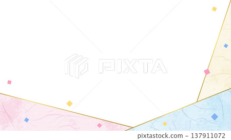 Japanese paper-style frame, Japanese-style background material, confetti decoration, 16:9 aspect ratio. 137911072