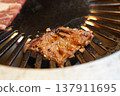Meat grilled on a barbecue grill 137911695