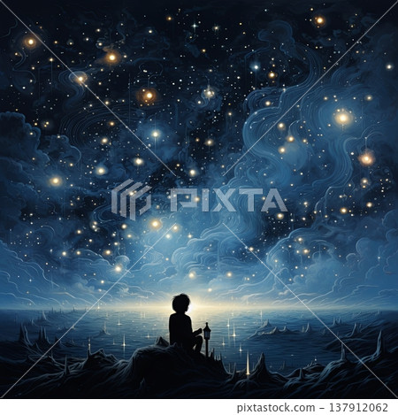Contemplative Silhouette Gazing at Starry Night Sky A Universe of Dreams and Wonder Contemplative Silhouette Gazing at Starry Night Sky A Universe of Dreams and Wonder 137912062