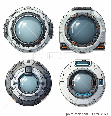 Futuristic Spacecraft Portholes Detailed UI Elements for Sci-Fi Game Development, Creative Use Futuristic Spacecraft Portholes Detailed UI Elements for Sci-Fi Game Development, Creative Use 137912071