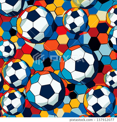 Dynamic Soccer Balls Pattern with Colorful Hexagons, Seamless Design Dynamic Soccer Balls Pattern with Colorful Hexagons, Seamless Design 137912077