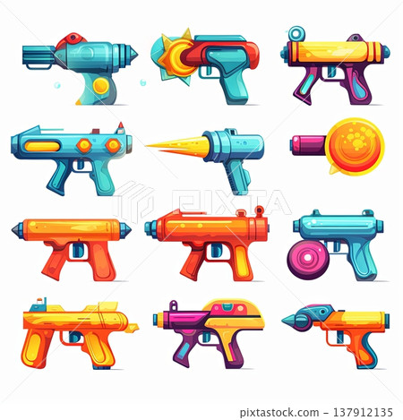 Collection of Cartoon Ray Guns Futuristic Blasters for Gaming and Creative Designs, Isolated Collection of Cartoon Ray Guns Futuristic Blasters for Gaming and Creative Designs, Isolated 137912135