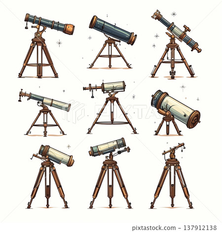 Vintage Telescopes Collection Isolated on White Background for Astronomy Themes Vintage Telescopes Collection Isolated on White Background for Astronomy Themes 137912138