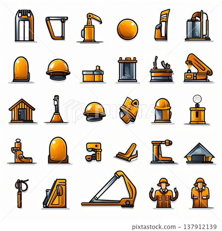 Construction Site Safety and Equipment Icons A Comprehensive Set for Industrial Design Projects 137912139