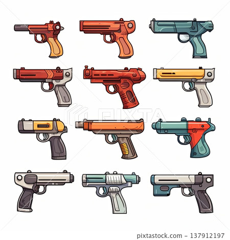Colorful Cartoon Handguns Collection for Game Development and Design 137912197