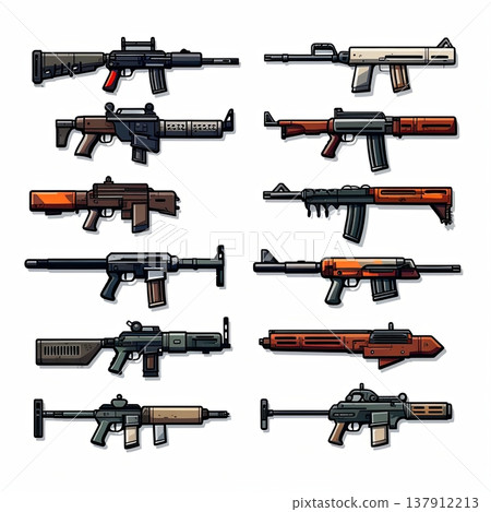 Assortment of Cartoon Style Assault Rifles and Firearms for Games and Illustrations Assortment of Cartoon Style Assault Rifles and Firearms for Games and Illustrations 137912213