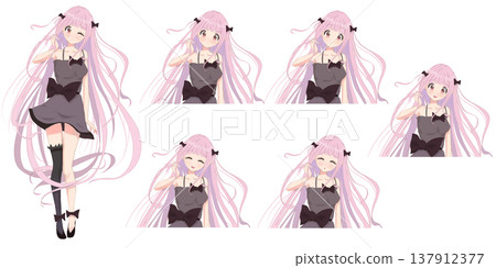 可愛的粉髮女孩角色插畫 - TRPG/遊戲角色素材 137912377