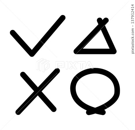 A set of loose, hand-drawn style symbols: checkmarks, circles, crosses, and triangles. A set of loose, hand-drawn style symbols: checkmarks, circles, crosses, and triangles. 137912414