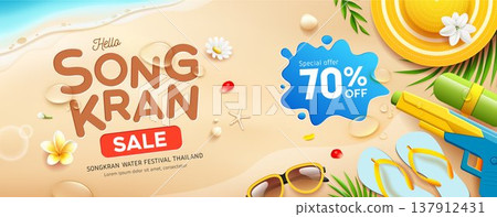 Songkran water festival thailand, water gun and water drop, coconut leaf, flower, banners design Songkran water festival thailand, water gun and water drop, coconut leaf, flower, banners design 137912431