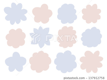 一組手繪的、線條隨意的相框，圖案為各種花朵形狀（藍色和棕色）。 137912758