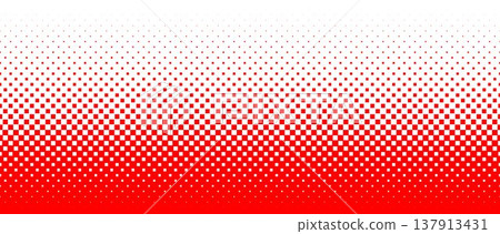 Red square pixel halftone gradient texture. Fading checkered gradation wallpaper. Abstract vanishing comic pop art backdrop. Vector repeated rasterized effect overlay. Bright squared dot background Red square pixel halftone gradient texture. Fading checkered gradation wallpaper. Abstract vanishing comic pop art backdrop. Vector repeated rasterized effect overlay. Bright squared dot background 137913431