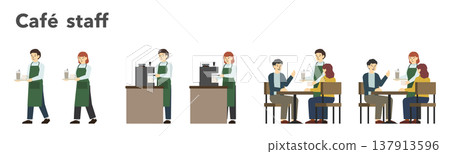 扁平化插畫:男女咖啡館員工 扁平化插畫:男女咖啡館員工 137913596