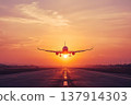 Airplane and sunset 137914303