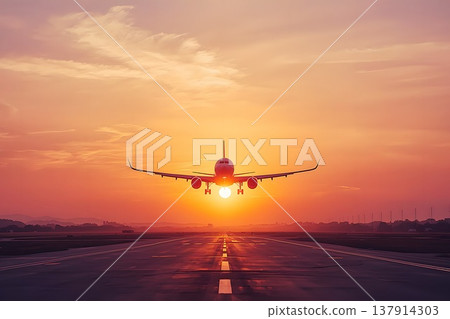 Airplane and sunset 137914303