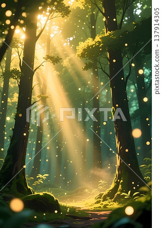 A forest bathed in sunlight 137914305