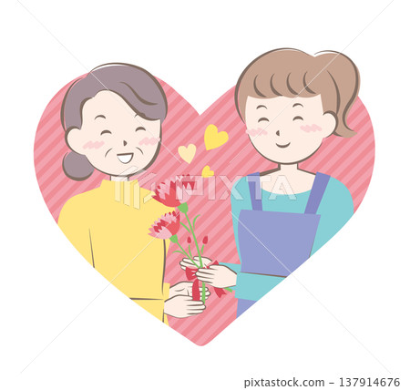A woman giving a bouquet of carnations on Mother's Day A woman giving a bouquet of carnations on Mother's Day 137914676