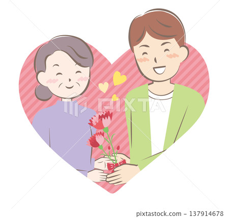 母親節當天，一位男士贈送了一束康乃馨。 137914678