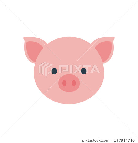 簡單可愛的小豬插畫，正面視角，扁平化設計，動物角色。 137914716