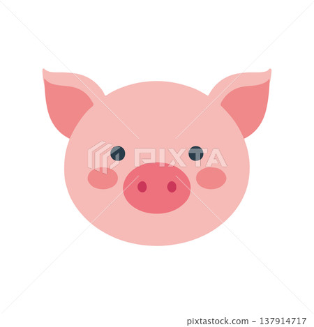 簡單可愛的小豬插畫，正面視角，扁平化設計，動物角色。 137914717