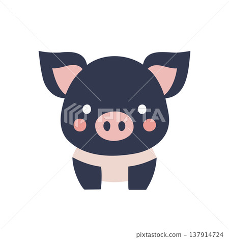 Cute baby black pig illustration, flat, simple animal character 137914724