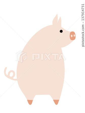 一幅扁平化的插圖，描繪了一頭背對著觀眾、回頭張望的豬。 137914731