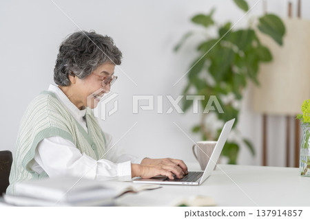 Senior woman working on a laptop Senior woman working on a laptop 137914857