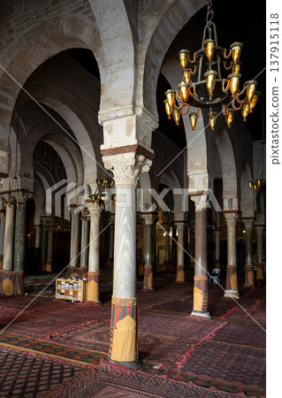Inside prayer hall of Great Mosque of Kairouan, Tunisia Inside prayer hall of Great Mosque of Kairouan, Tunisia 137915118