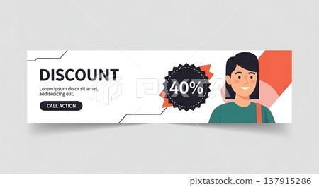 Discount Offer Banner With Woman Illustration. 137915286