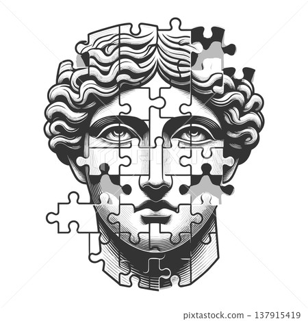 Classical Face Made of Puzzle Pieces Concept Classical Face Made of Puzzle Pieces Concept 137915419