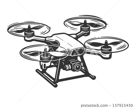 Quadcopter Drone with Camera Line Art Illustration Quadcopter Drone with Camera Line Art Illustration 137915430