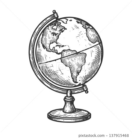 World Globe engraving sketch vector illustration 137915468
