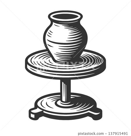 Pottery Vase on Wheel Traditional Craft vector Pottery Vase on Wheel Traditional Craft vector 137915491