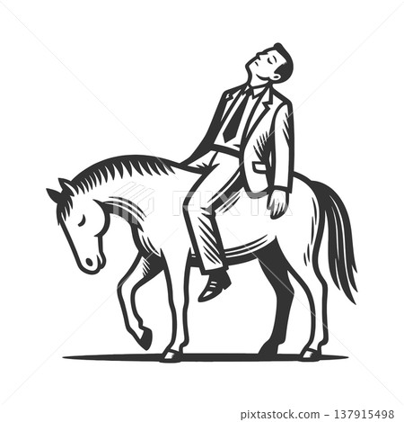 Exhausted Businessman Riding Tired Horse vector 137915498